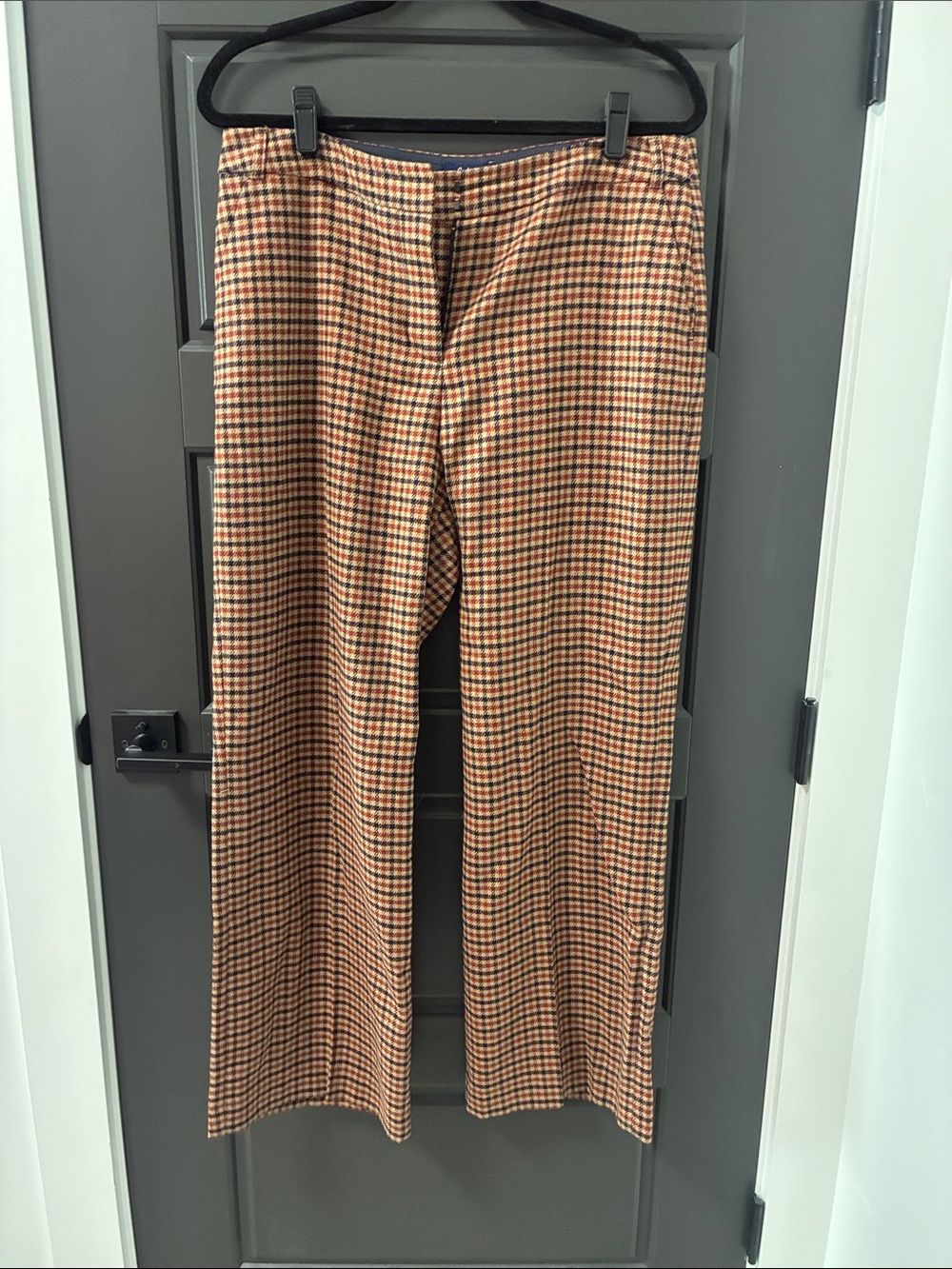 Boden Rust and Navy Plaid Wool Trousers